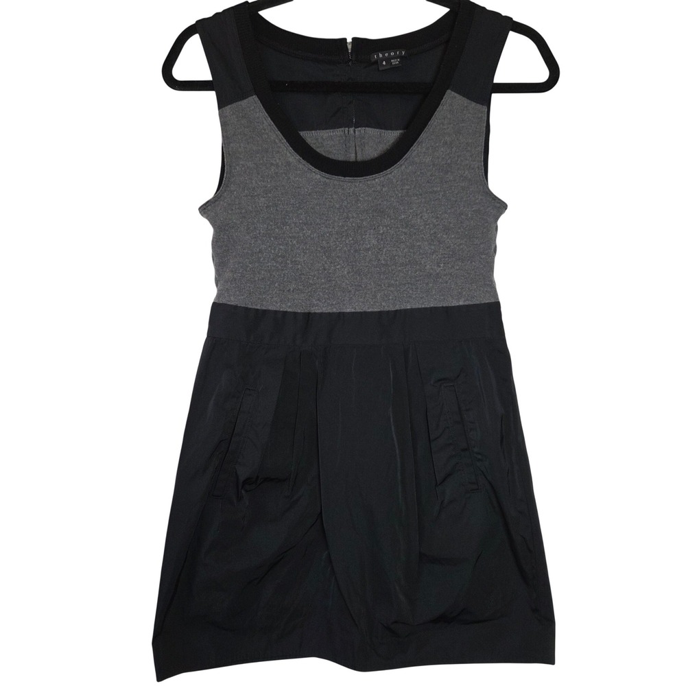 Theory Virgin Wool Colorblock Fit and Flare Mini Dress Sleeveless